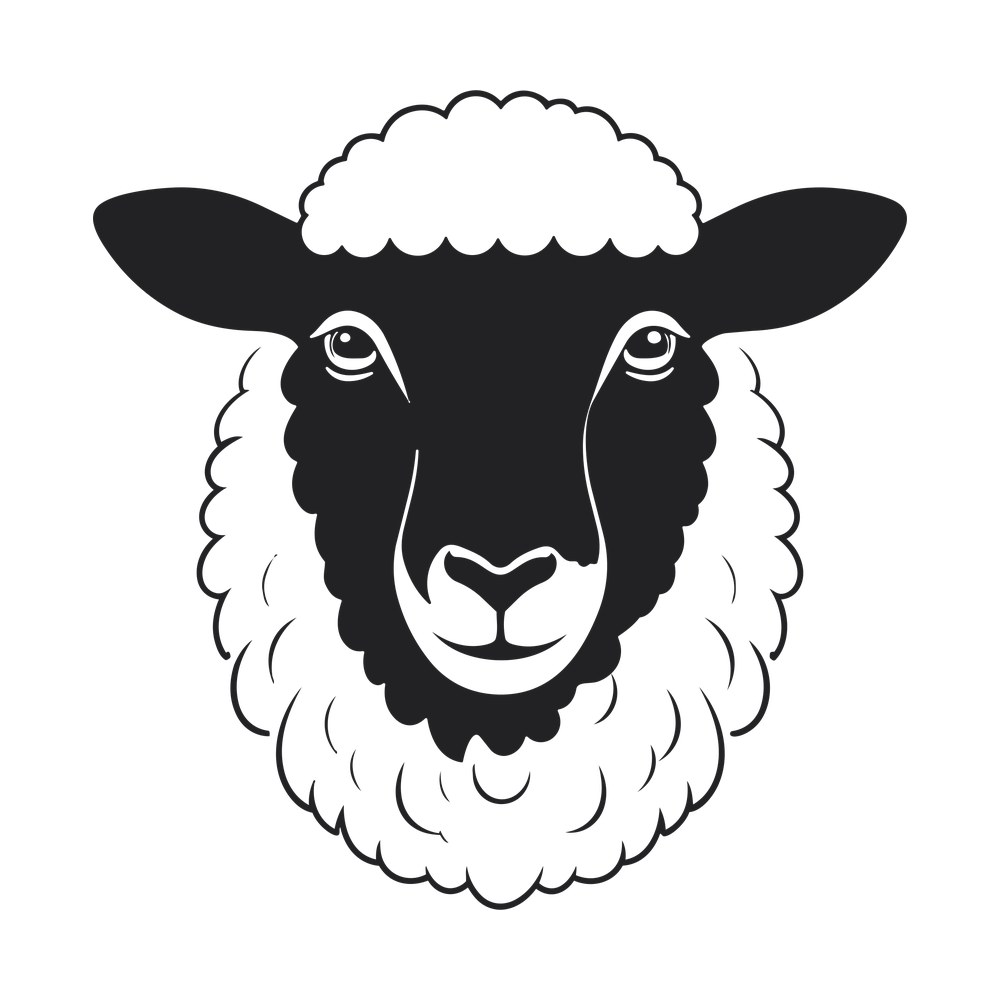 Front view sheep head cut file with long ears, curly fleece and heart-shaped nose in black