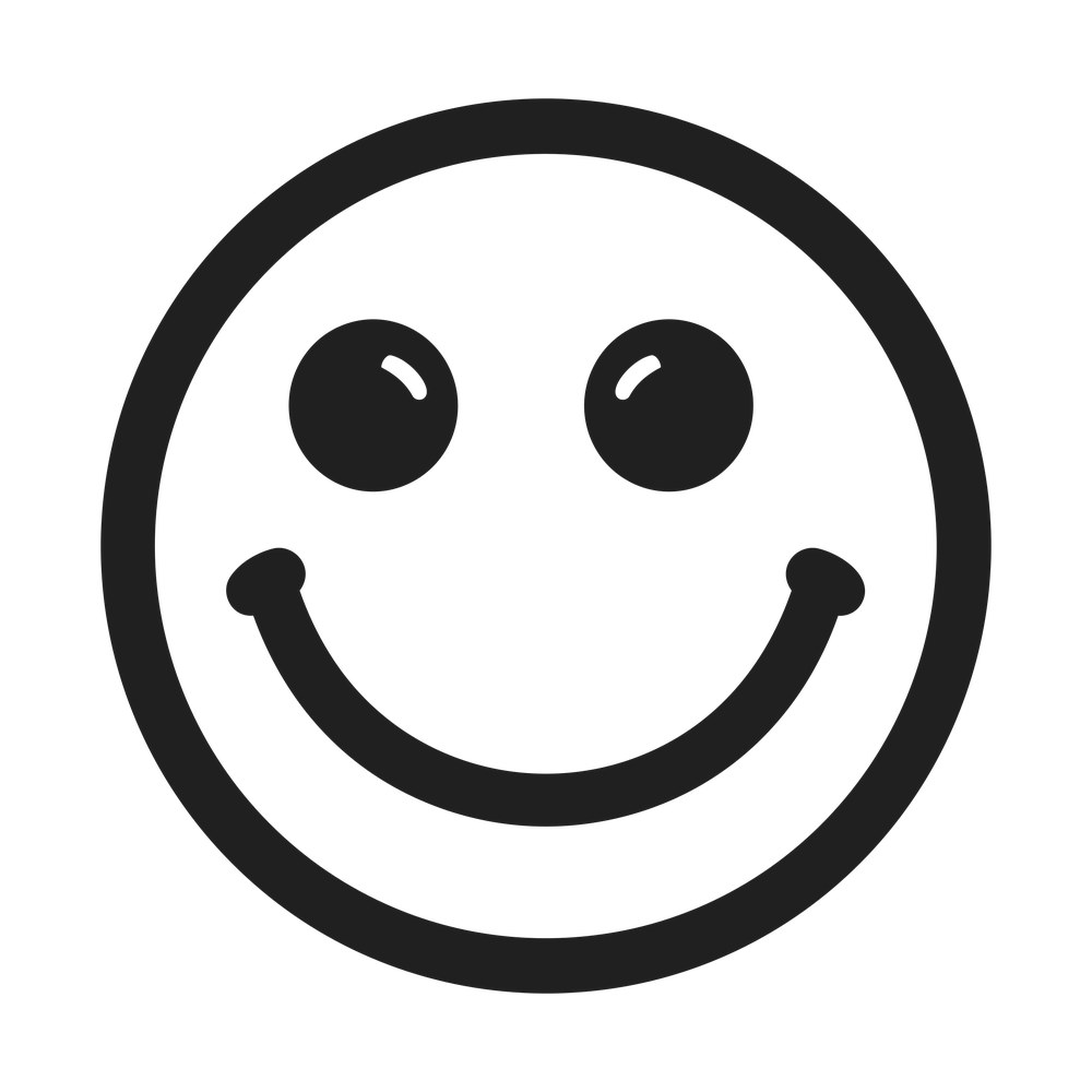 Round outlined smiley face decal with two oval eyes and a wide curved smile