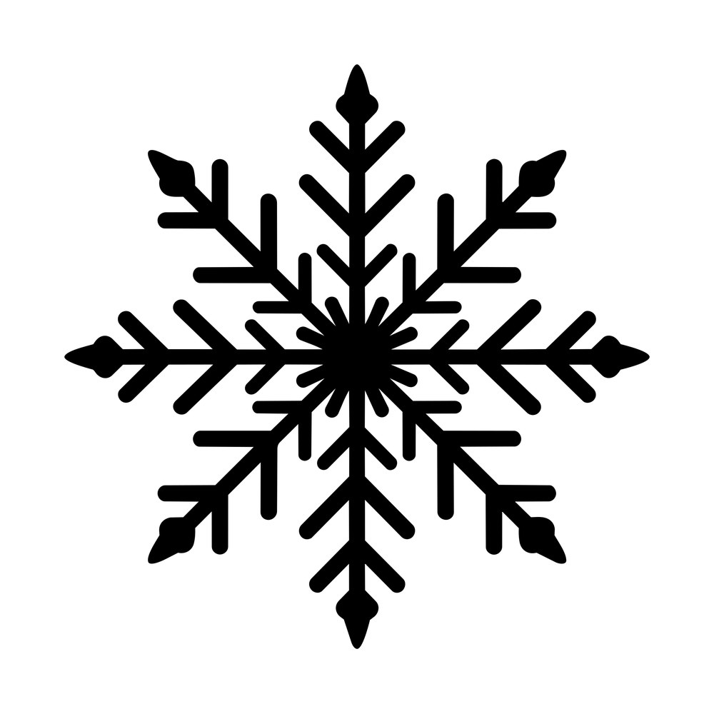Bold black snowflake with thick rounded arms, cross branches and diamond tips
