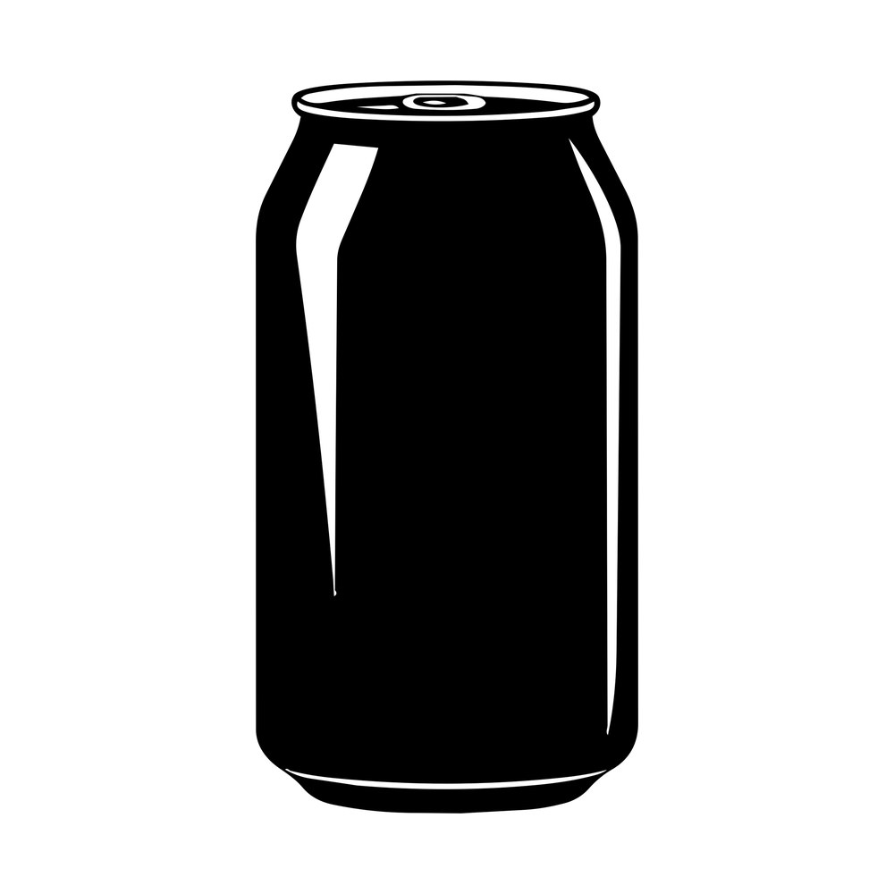 Black soda can sticker with pull tab visible on the lid and a thin white highlight down one side