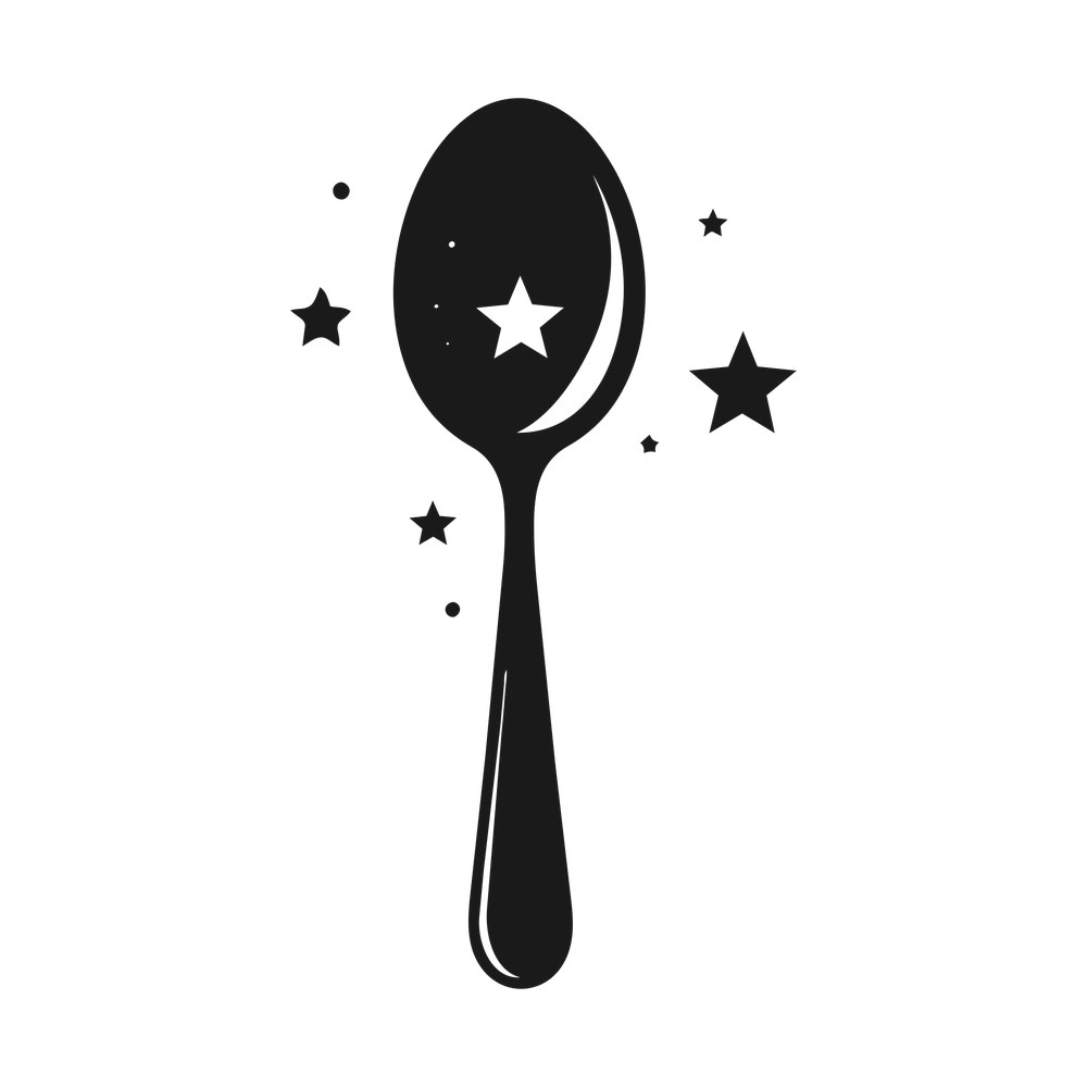 Black spoon with a star cut out of the bowl and small stars scattered around it