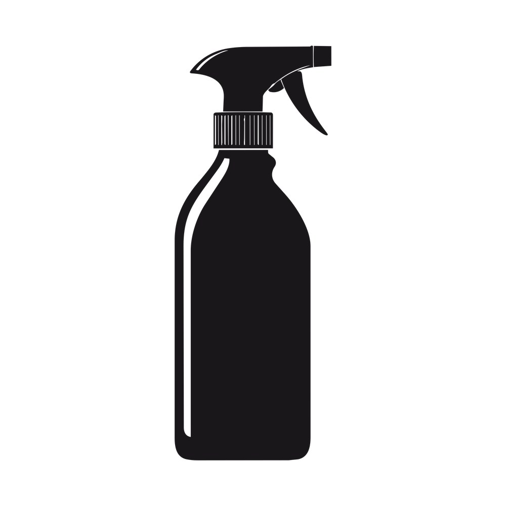 Black silhouette of a trigger spray bottle with ribbed cap, curved trigger and highlight stripe