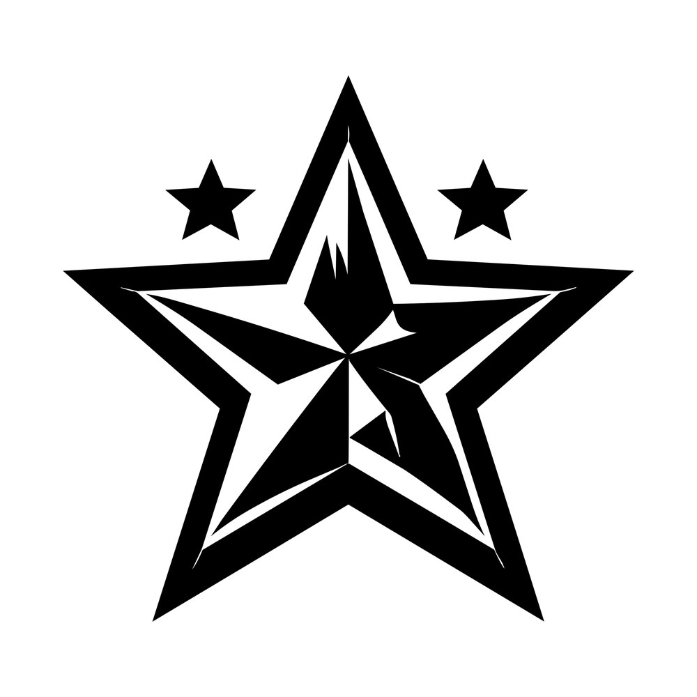 Faceted five-point award star sticker with two small stars at its upper sides