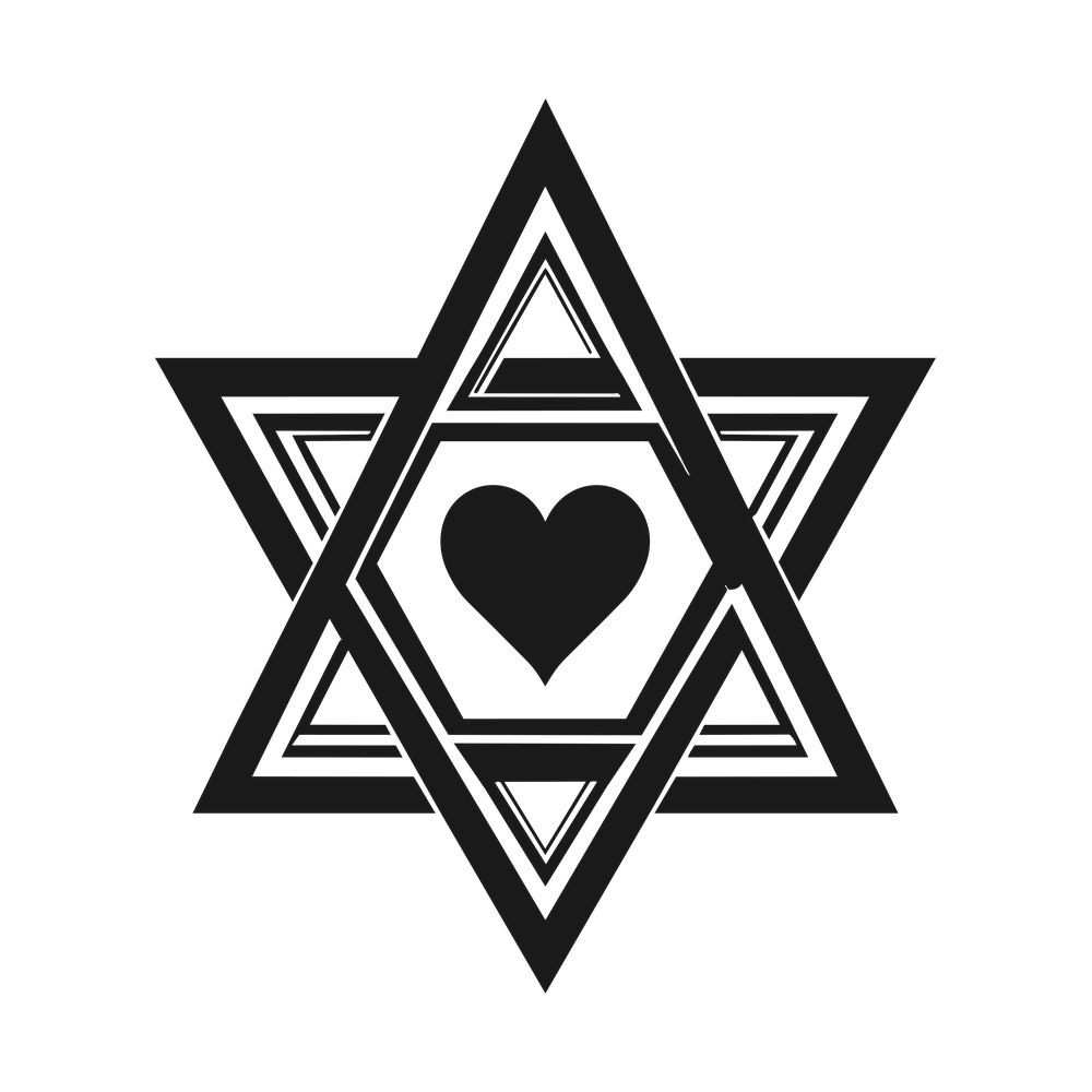 Star of David formed from outlined interlocking triangles with a solid heart in the center