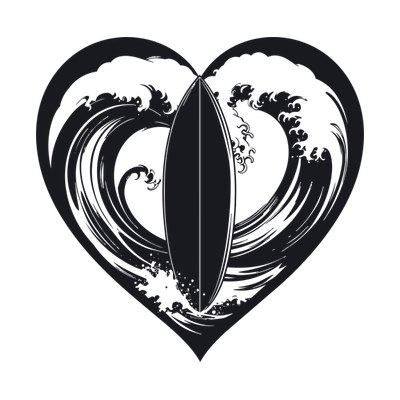 Surfboard With Wave Heartframe Front SVG cut file