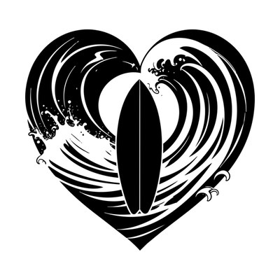 Surfboard With Wave Heartframe SVG cut file
