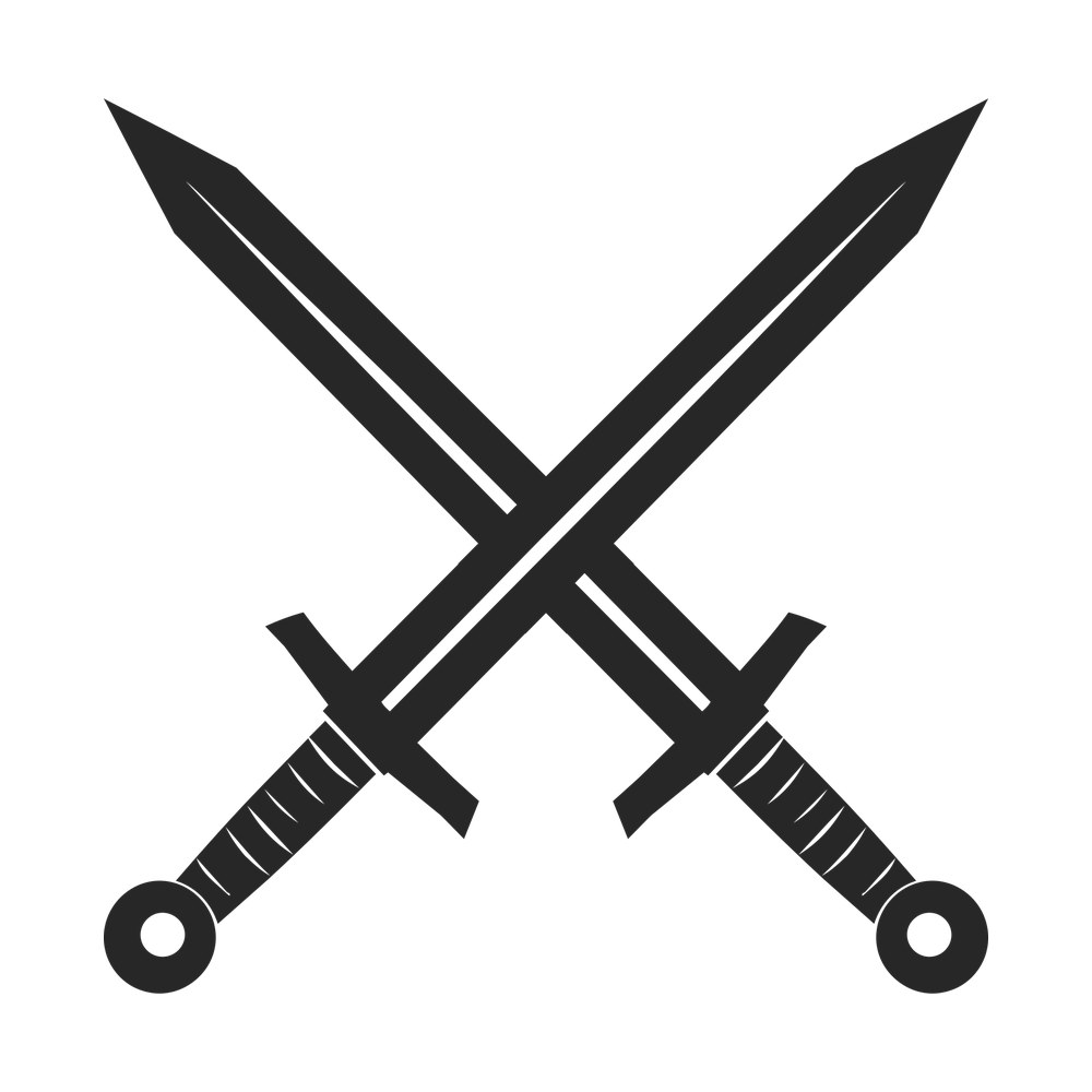 Two crossed medieval longswords sticker with wrapped grips and round pommels in black