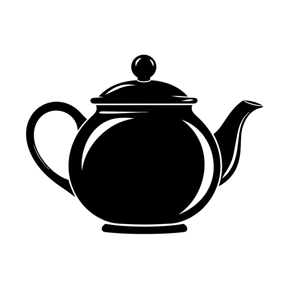 Vintage teapot sticker with domed lid, ball knob, curved loop handle and tapered spout