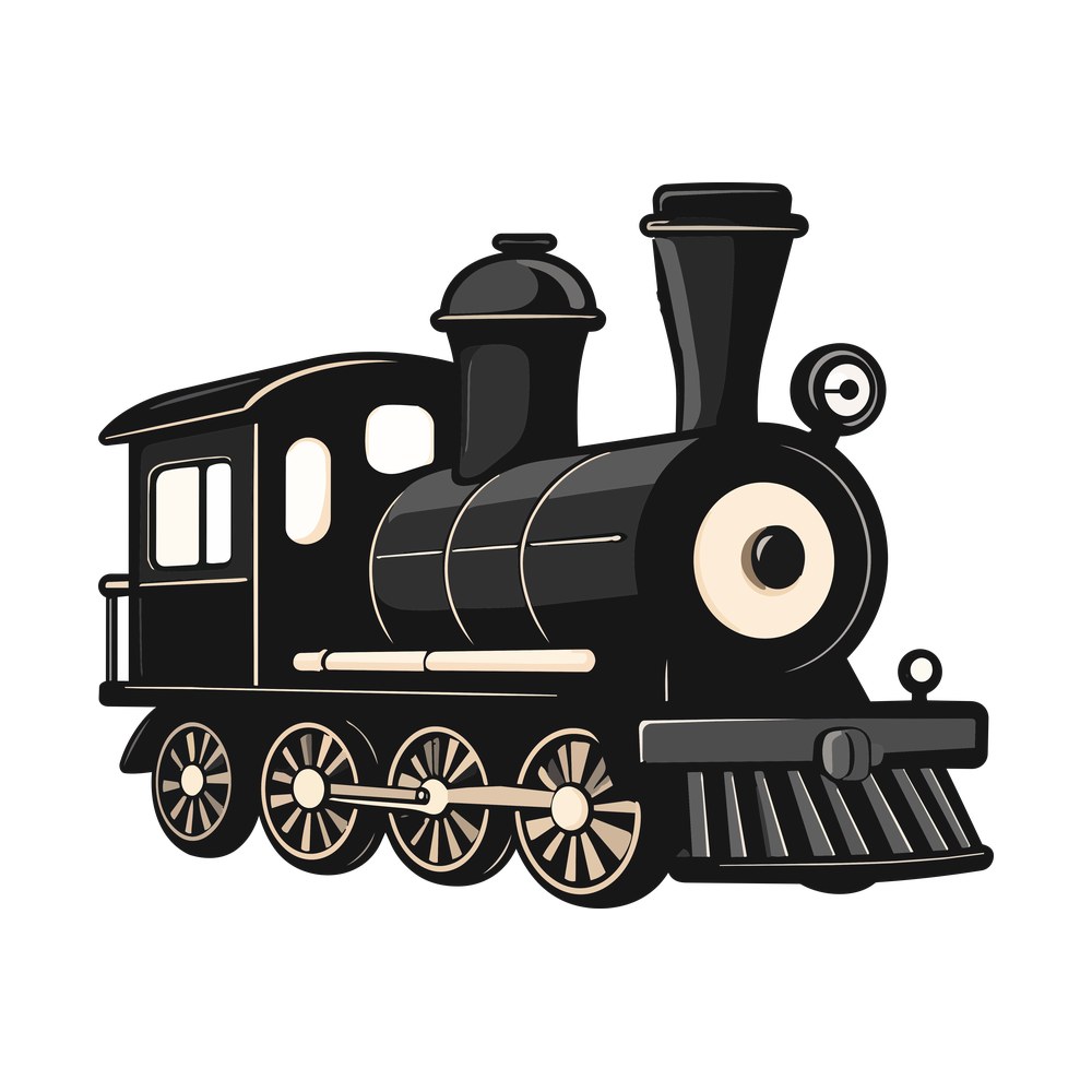 Black steam train locomotive with cream wheels, headlamp and cab windows in illustrated style