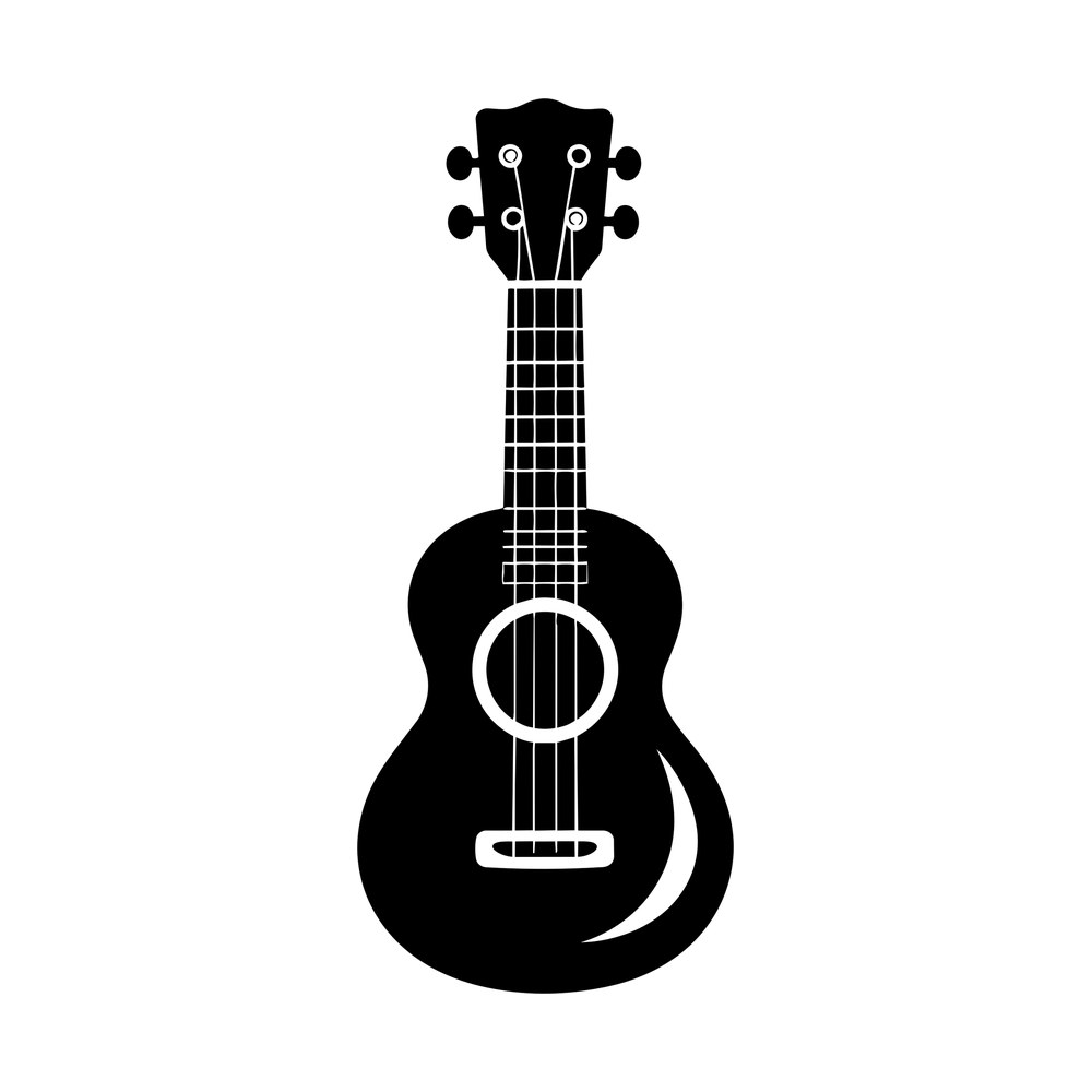 Black ukulele sticker with four strings, fretted neck, round sound hole and pegs