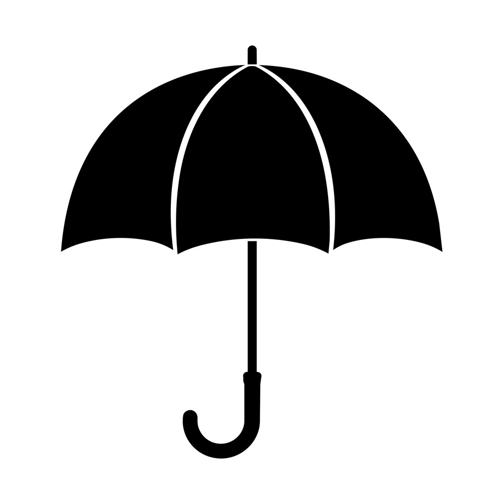 Black open umbrella sticker with scalloped canopy panels and a curved hook handle