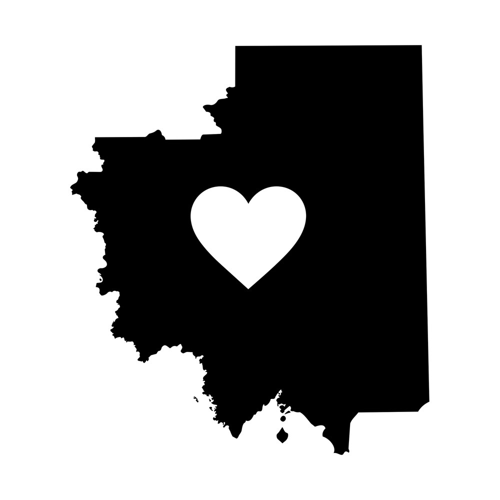 Black Utah state map sticker with a white heart cut out of the center