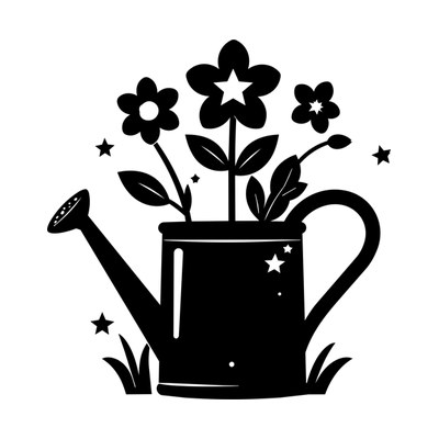 Watering Can Flowers Stars Front SVG cut file