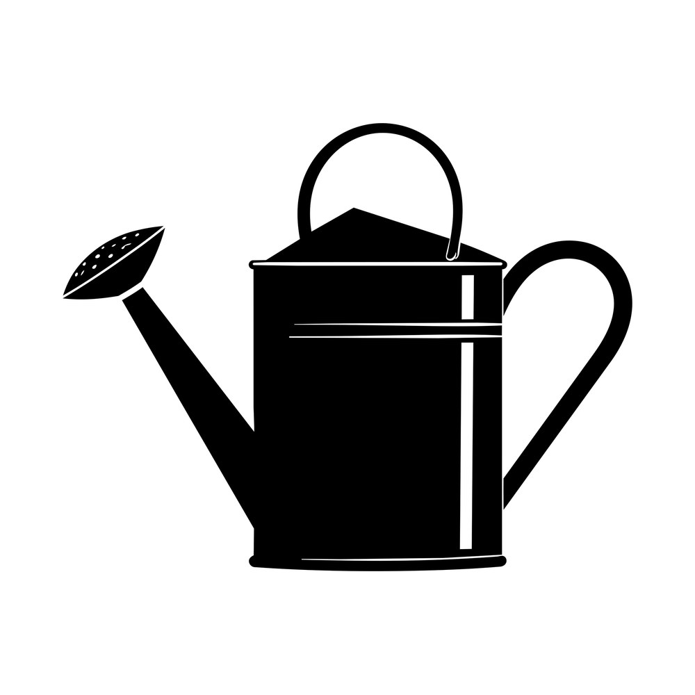 Black watering can sticker with long spout, perforated rose head, top handle and side grip