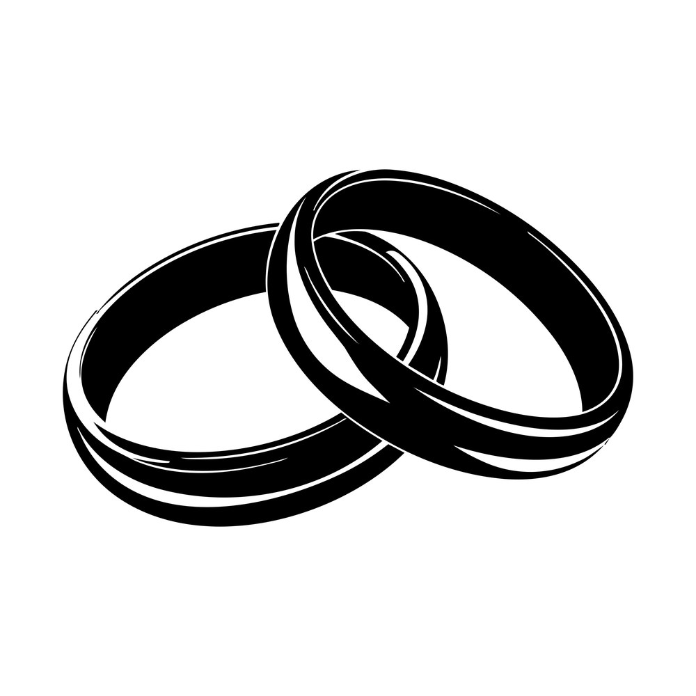 Two interlocking wedding bands in bold black with thin white highlight lines