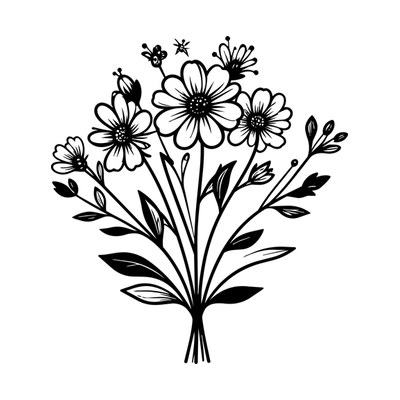 Wildflower Bouquet Line SVG cut file