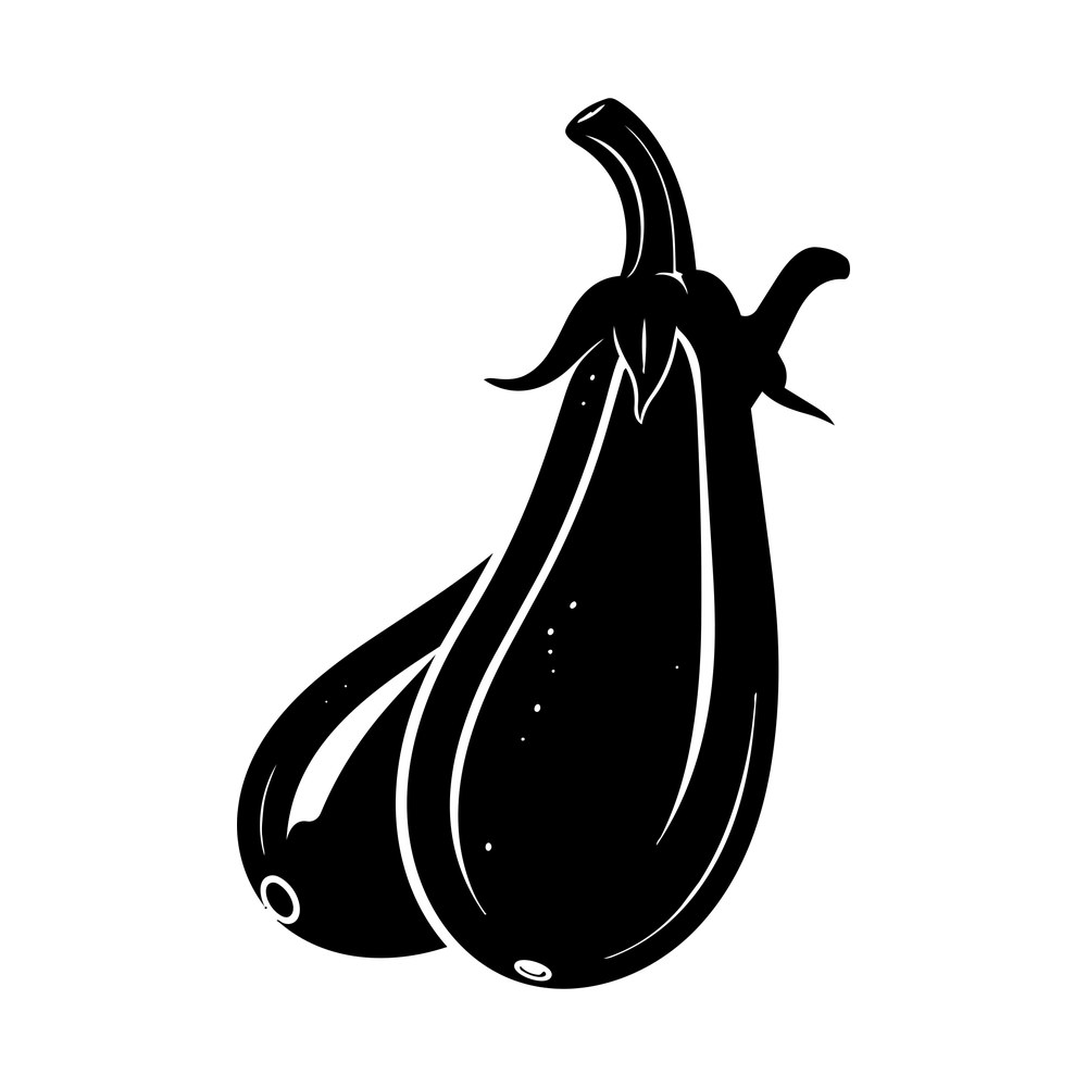 Black silhouette of two plump zucchini squash, one with a curved stem and pointed leaves